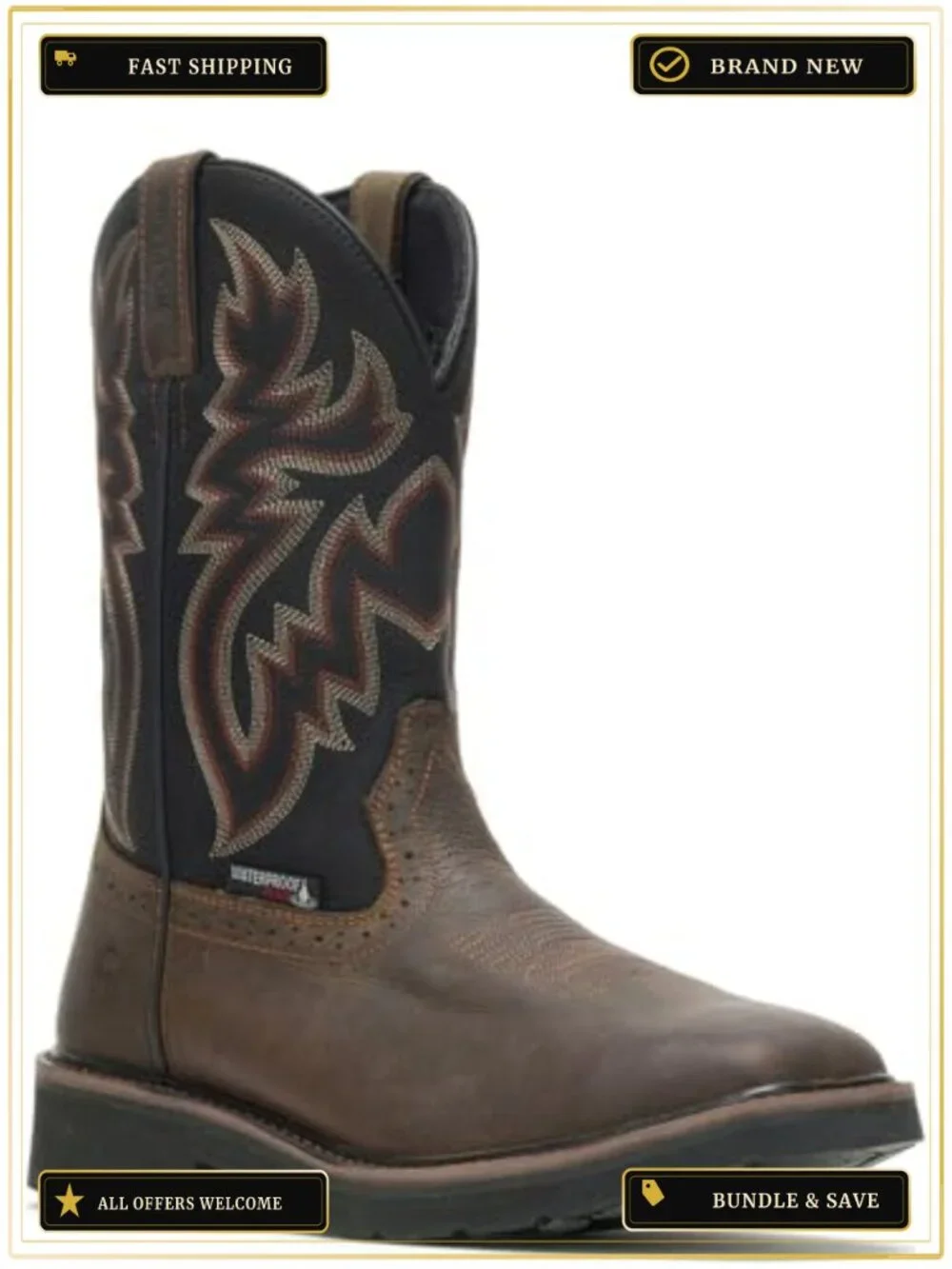 Men's Waterproof Steel Toe Work Boot with Slip Resistant Outsole